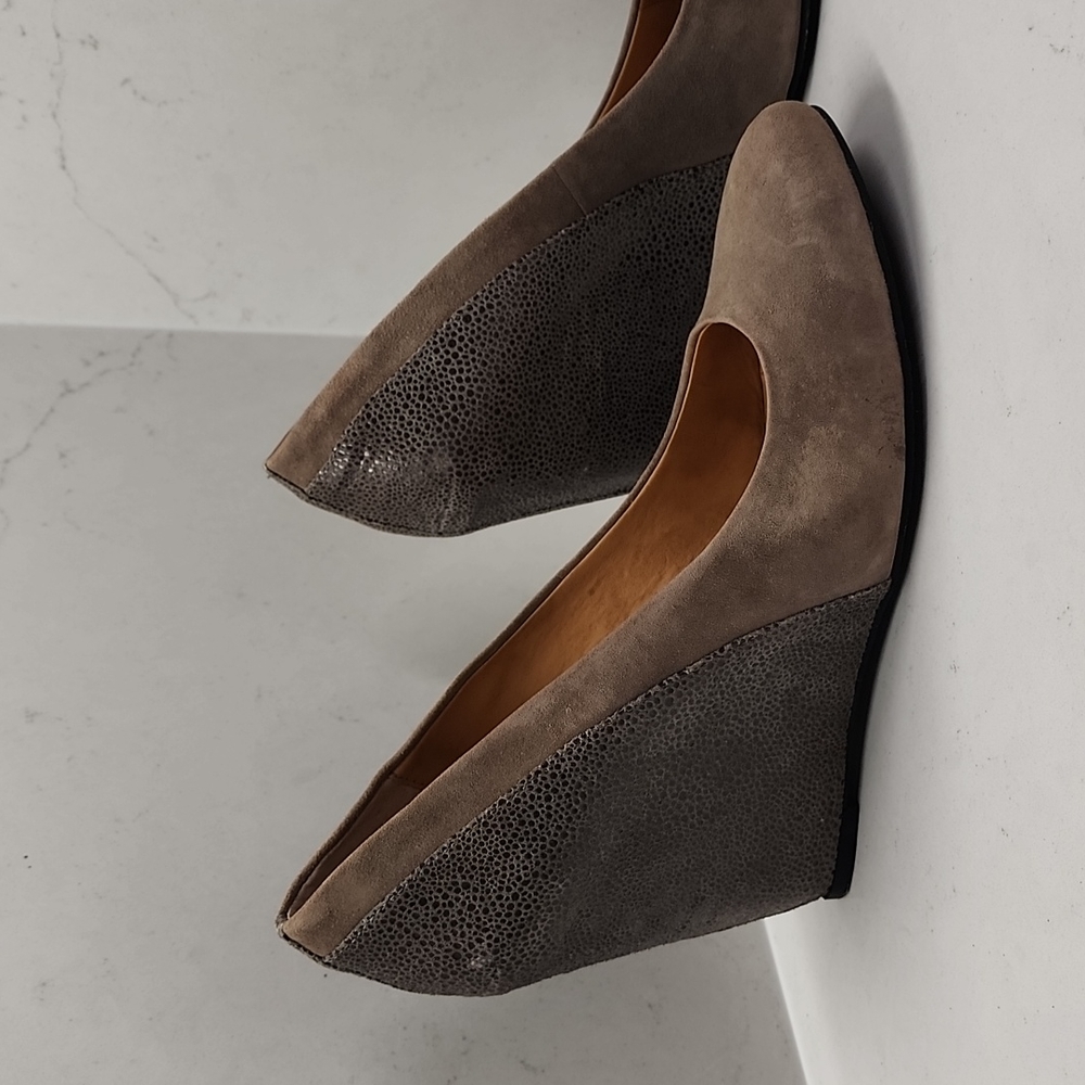 Taupe Audrey Brooke suede wedges